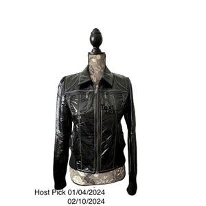 Vintage 90's Personal Identity Rare Women's Medium Shinny Black Biker Jacket Top